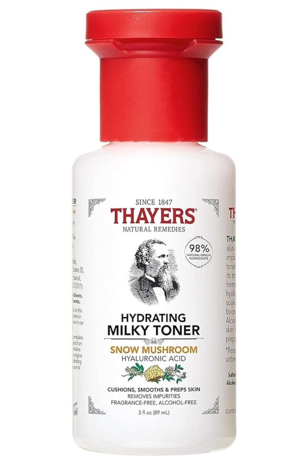 Thayers Milky Hydrating Face Toner with Snow Mushroom, Hyaluronic Acid and Elderflower, Dermatologist Recommended Gentle Alcohol Free Facial Skincare for Dry and Sensitive Skin, Paraben Free, 3 FL oz